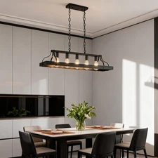 34'' Black Pendant 5 Light Ceiling Chandelier Kitchen Island Fixture Farmhouse