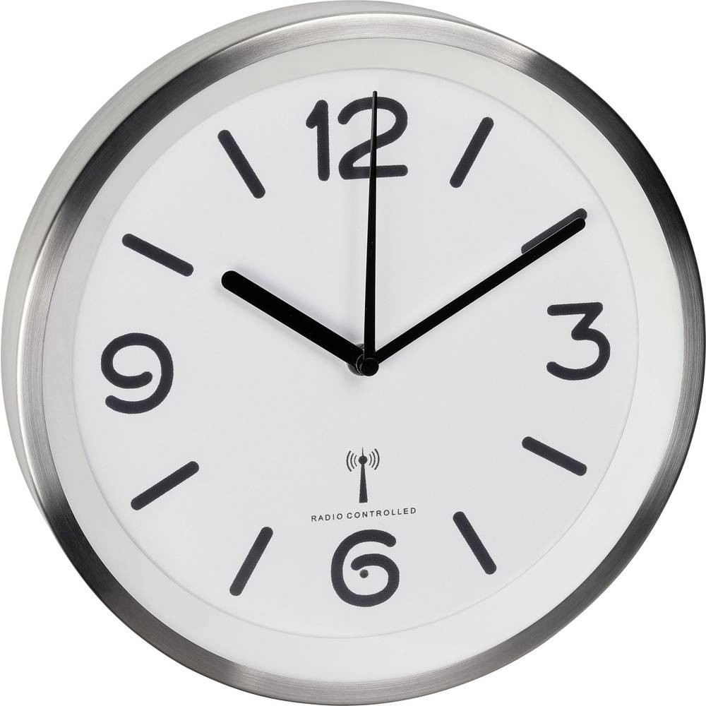 Horloge murale TFA Dostmann radiopilotée 25 cm en aluminium brossé gris