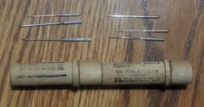 BOYE NEEDLE CO., CHICAGO ~ 2 WOODEN NEEDLE CASES WITH 6 SEWING MACHINE NEEDLES