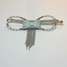 Lilla Rose Flexi Clip Silver Rhinestone Bow Crystal Tassel Hair Accessory XL