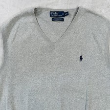 Polo Ralph Lauren Mens V Neck Sweater Vest Gray 100 Pima Cotton Size XXL