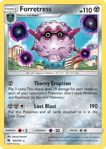 2018 Forretress 124/214 Rare Lost Thunder Pokemon Reverse Holo Lightly Played