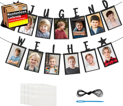 Jugendweihe Fotogirlande Dekobanner Schwarz Glitzer Erinnerungsset