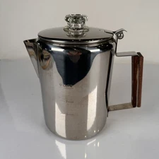 18/8 Stainless Steel Percolator 9 Cup Coffee Percolator w/Wood Handle Glass Knob