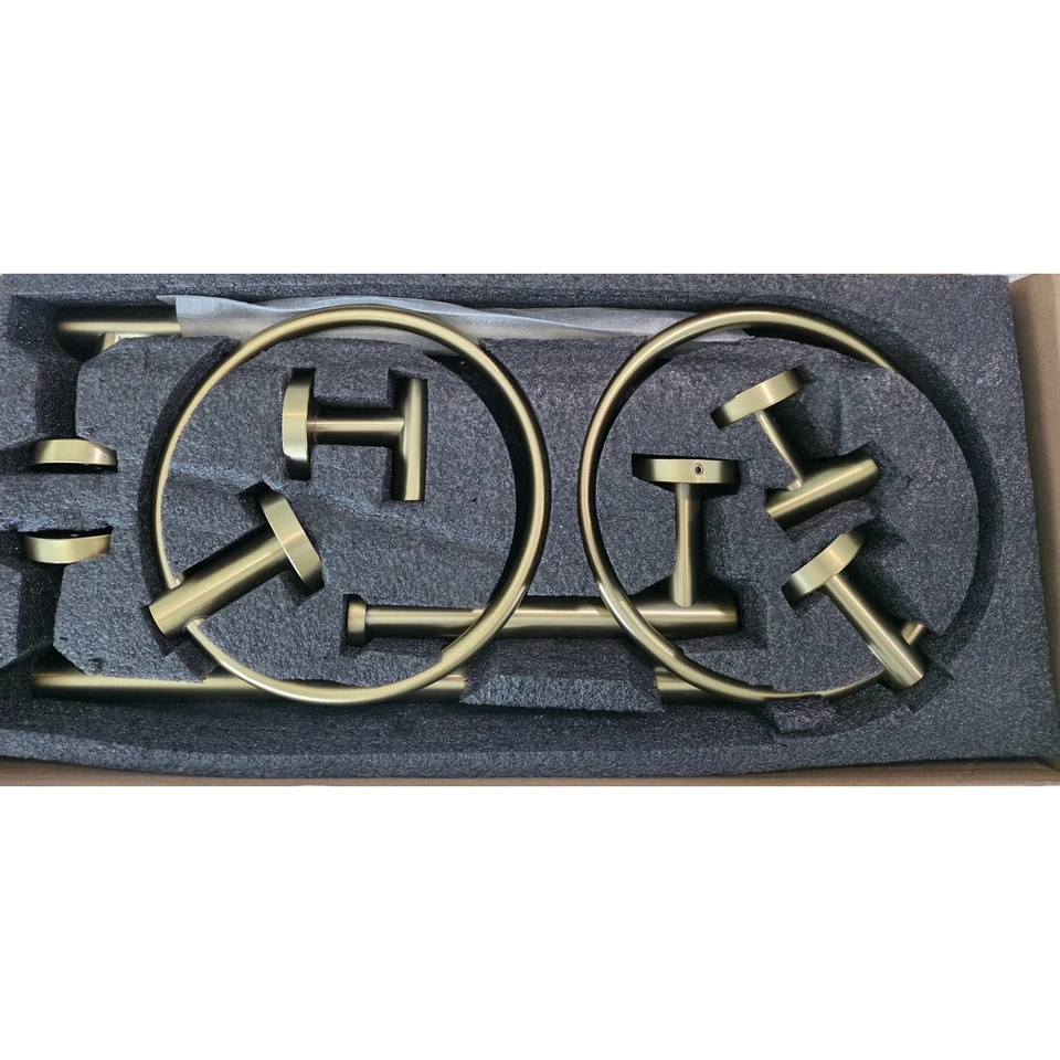 Juego de 6 piezas de herrajes de baño de oro cepillado barra de toallas de acero inoxidable nuevo en caja Foto 2 de 4