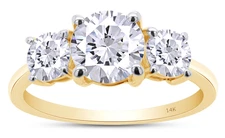 3.05 ct FG/VS Lab Grown Round Cut Diamond Three Stone Engagement Ring 14K Gold