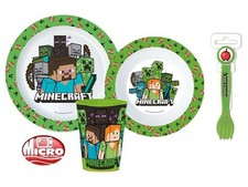 CHILDRENS TODDLERS MINECRAFT 5 PC DINNER BREAKFAST SET PLATE BOWL CUP SPOON FORK