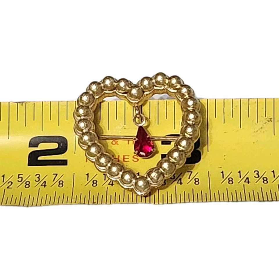 Broche prendedor de colección Avon oro perla corazón abierto colgante lágrima rojo rubí joyería de amor Foto 4 de 4