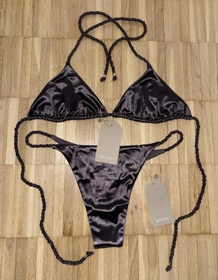 NEU Meshki Bikini L & XL Satin Sachi Melika Gunmetal Braungrau