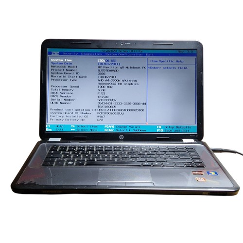 HP Pavilion g6 Notebook – defekt– ohne Festplatte-ohne Netzteil–Akku defekt #T38