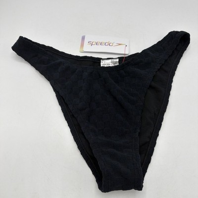 Speedo Terry Scoop Bikini Bottoms High Leg Black Large UK 14-16 FLU3NTE BNWT