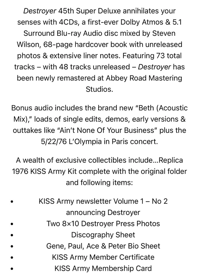 KISS - Destroyer - 45th Anniversary Super Deluxe Deluxe Edition 4 CD - Image 3 of 4