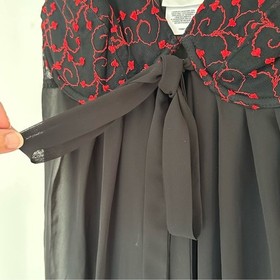 VTG DELICATES Black Lingerie Gown Sz M Red Embroidered Hearts Sheer Open Front