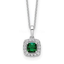 1ct Natural Green Emerald Diamond Halo Pendant 14k Solid White Gold NO CHAIN