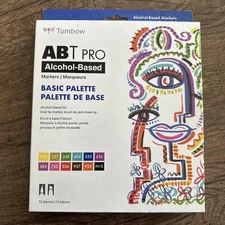 Tombow 56961 ABT PRO Alcohol Markers, Basic Palette, Set of 12 Colors