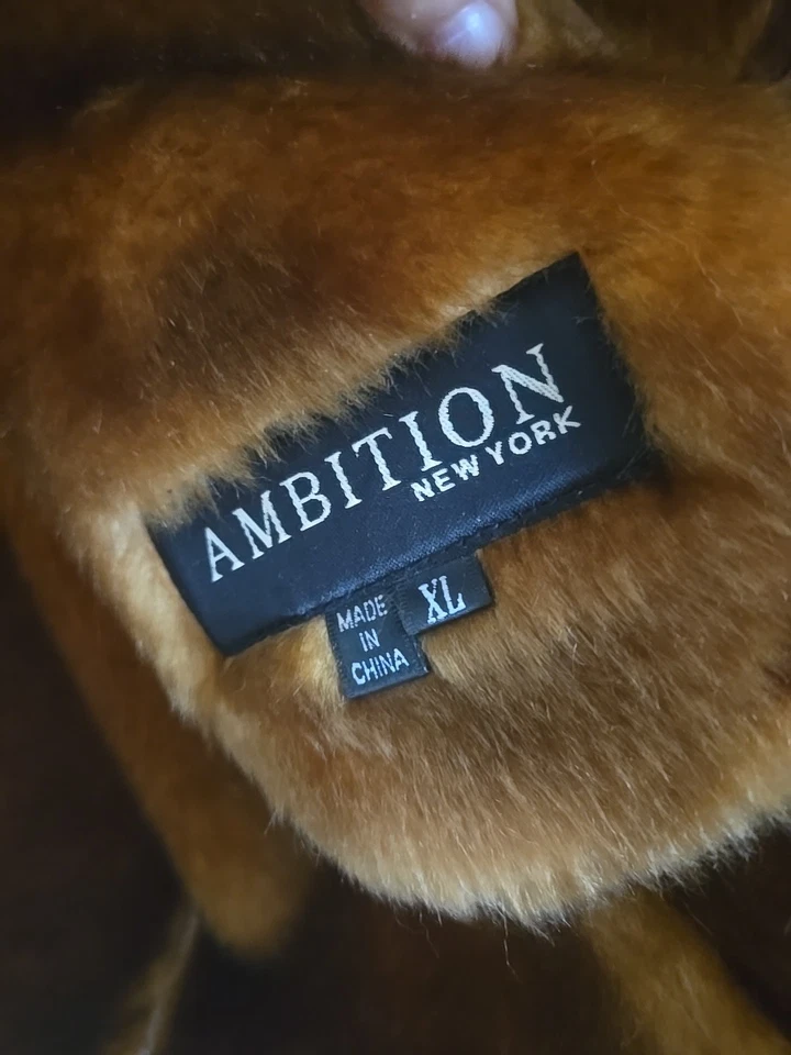 VTG Women's Brown Suede Leather Jacket Faux Fur, Sz XL  - Image 4 of 4