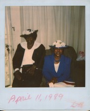 Old Vintage Photo COLOR POLAROID PAIR DUO BLACK AFRICAN AMERICAN WOMEN HAT