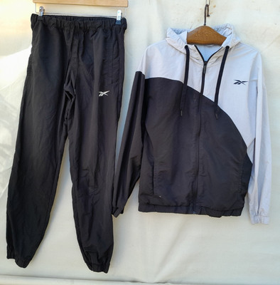 Vintage Reebok Tracksuit Mens Medium Black Grey Chest Logo Unlined Lightweight