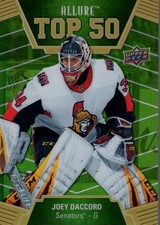 2019-20 Upper Deck Allure Top 50 Green Border #T5012 Joey Daccord /50 - HKY
