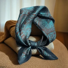 Luxury 27x27 Satin Square Scarf for Women Paisley Houndstooth Print Head Wrap