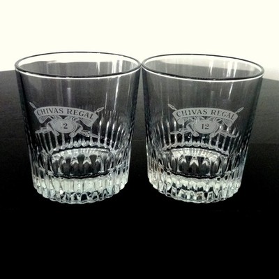 *2 Chivas Regal  aged 12 years  rocks whiskey low ball Crystal glass  3.75  Tall