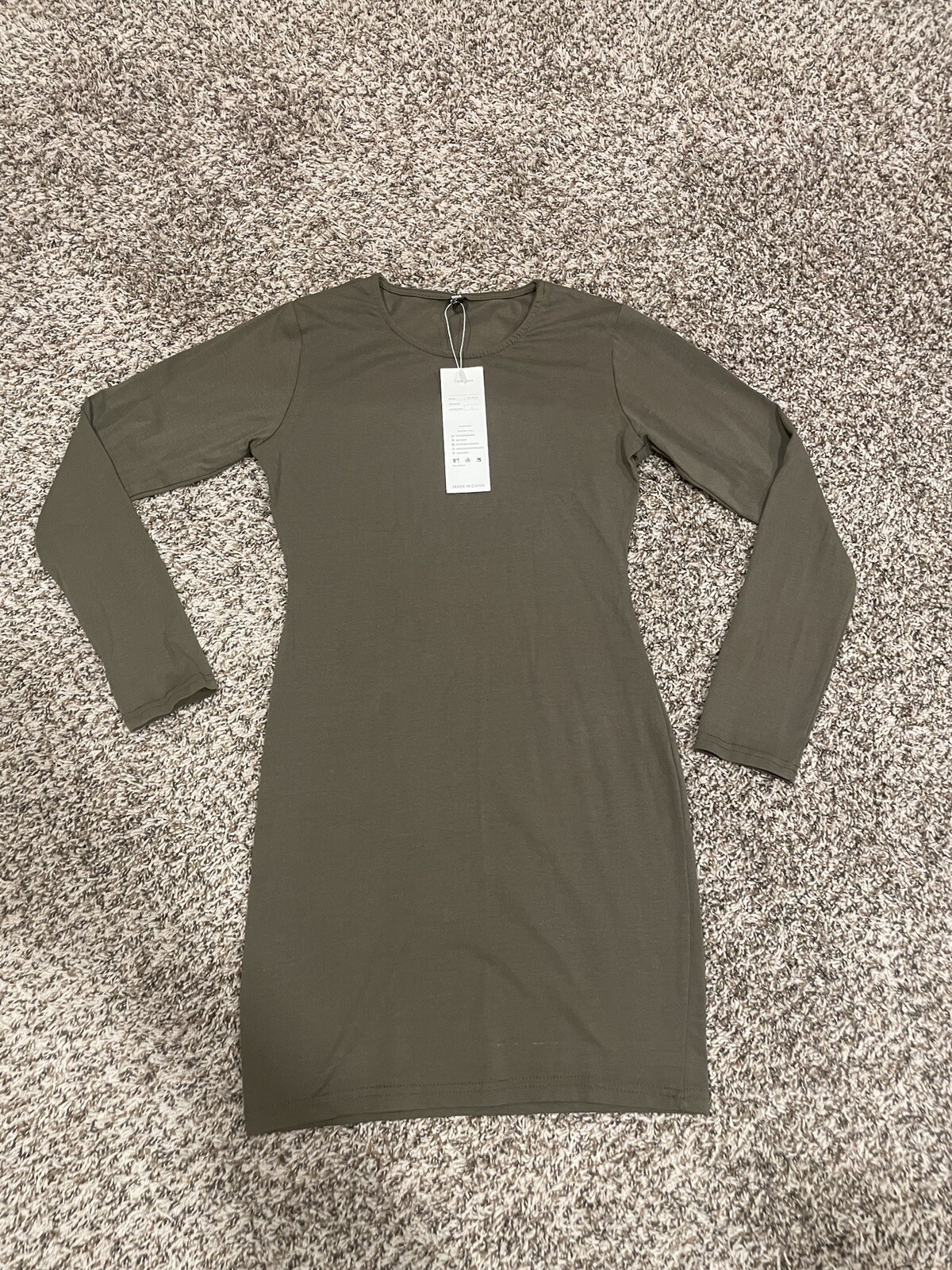 Khaki Long Sleeve Bodycon Dress Size 