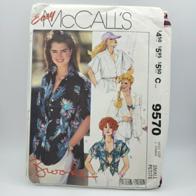 McCall's 9570 Misses Button Up Shirt Bikini Top Sewing Pattern Size Small Uncut