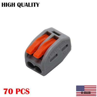 70 PCS - Compact Splicing Connector - 2-Conductor Terminal Block - 222-412