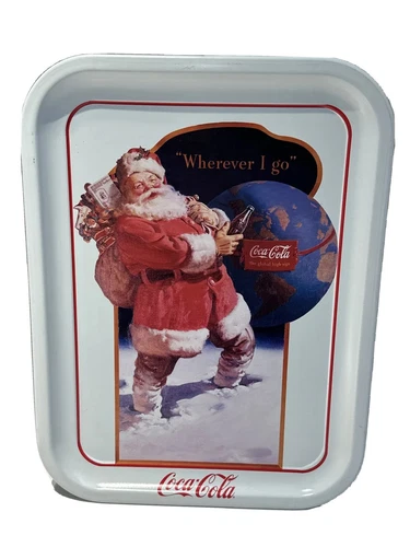 COCA COLA SANTA "WHEREVER I GO"  METAL TRAY 1991 Vintage