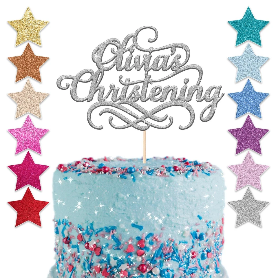 YOUNIQUE GIFTS Custom Personalised Christening Glitter Cake Topper Baptism Party Any Name Girl
