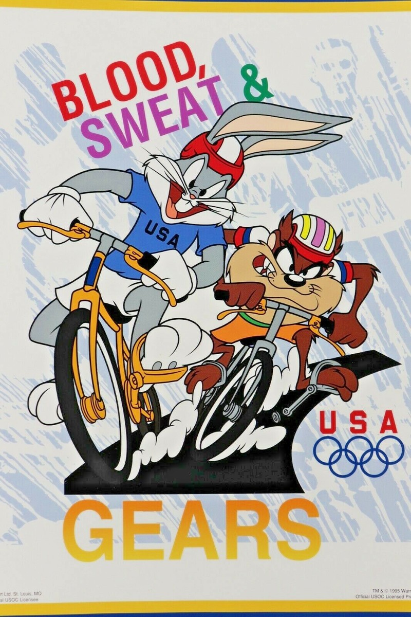 Looney Tunes Bicycle Race 1996 Olympics Poster, Blood, Sweat