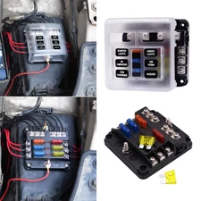 6-Way Auto Blade Fuse Holder Box Block with LED Indicator for 12V 24V Car Marine