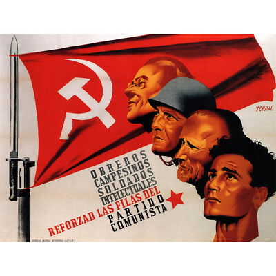 SOWJETISCHER SPANISCHER BÜRGERKRIEG KOMMUNISTISCHE PARTEI HAMMER SICHEL SPANIEN POSTER KUNST 1956PY