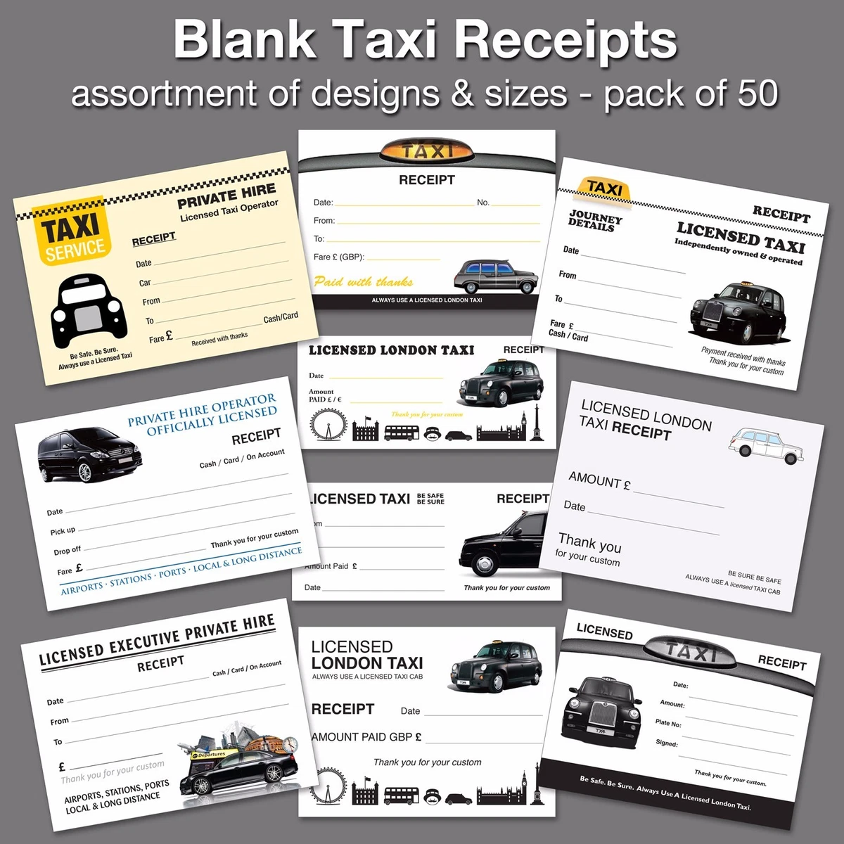 Pack of 50 Blank Taxi / Minicab / Private Hire Receipts / Tickets ✓10+  designs | eBay