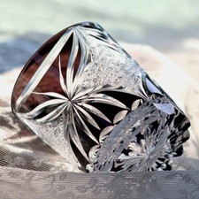 Crystal Whiskey Glasses Tumbler Edo Kiriko Glassware Vodka Wine Clear Black 9oz