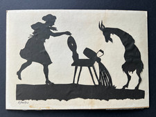 Alter Künstler Scherenschnitt - Märchen - Mädchen Ziege Geiß - 1923 - signiert