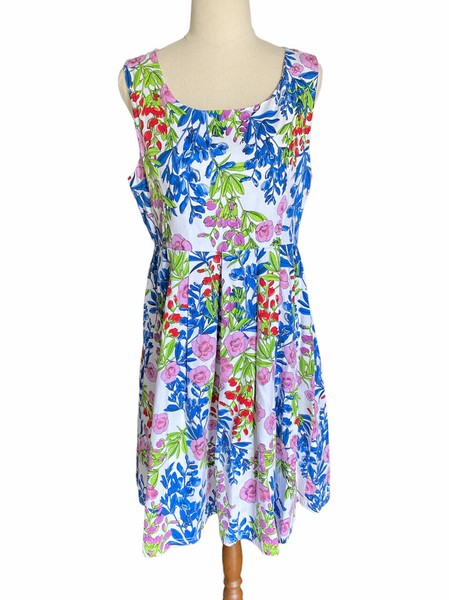 A-Line Dress Knee Length Size 10 Floral Party Bright Sleeveless Tequila Sunrise