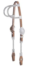 Silver Tube Show Bridle - Headstall - Double Ear - Light Oil Leather