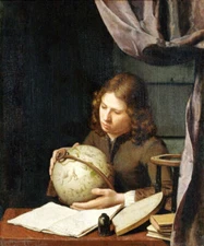A YOUNG ASTRONOMER CELESTIAL GLOBE 1685 PAINTING BY OLIVIER VAN DEUREN REPRO