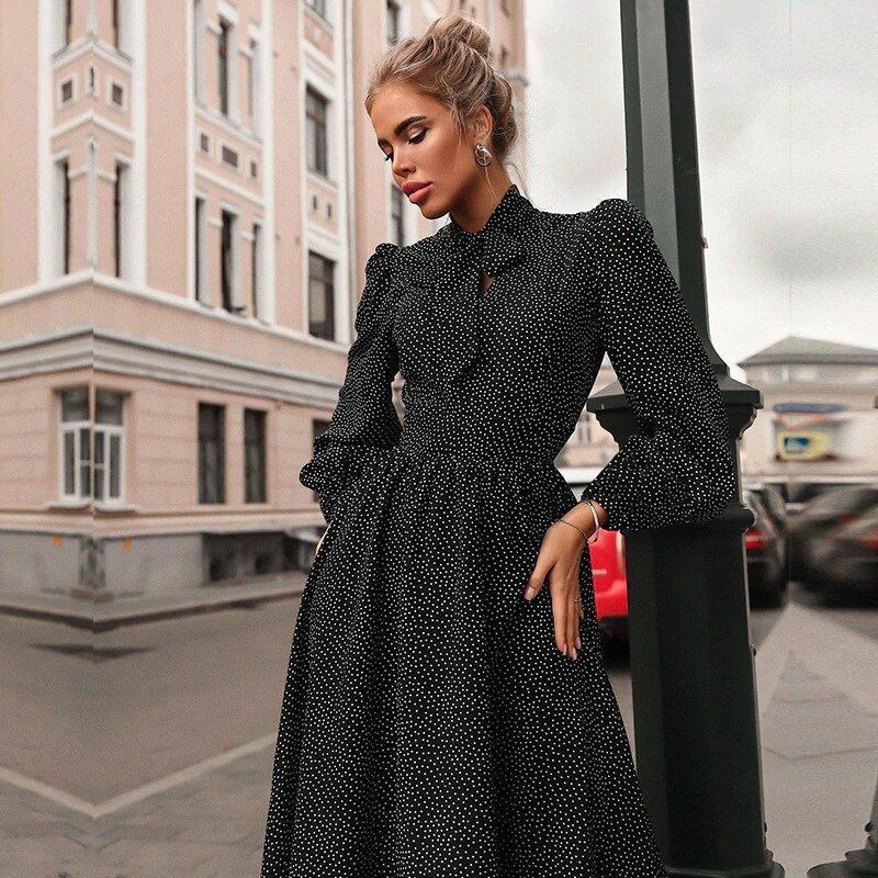 Long Lantern Sleeve Vintage Dress Women 