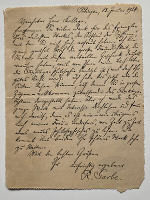 Richard von Garbe  ( 1857 - 1927 ) - Indologe - original signierter Brief
