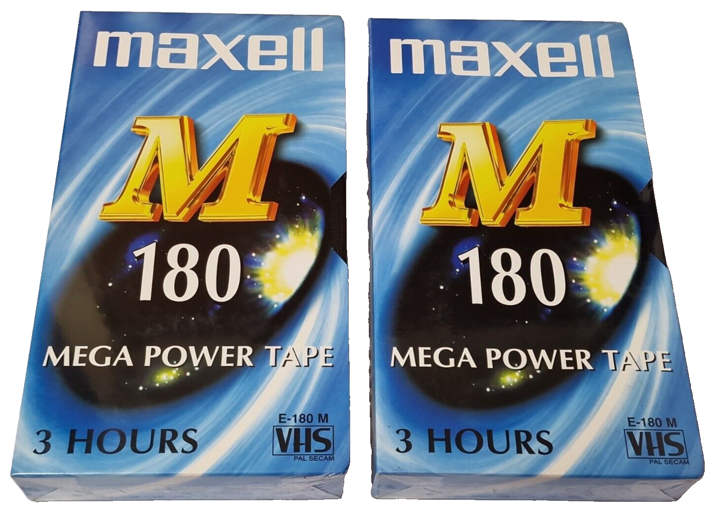 2 videocassette Maxell VHS vuote M180 3 ore Mega alimentazione nuove e sigillate