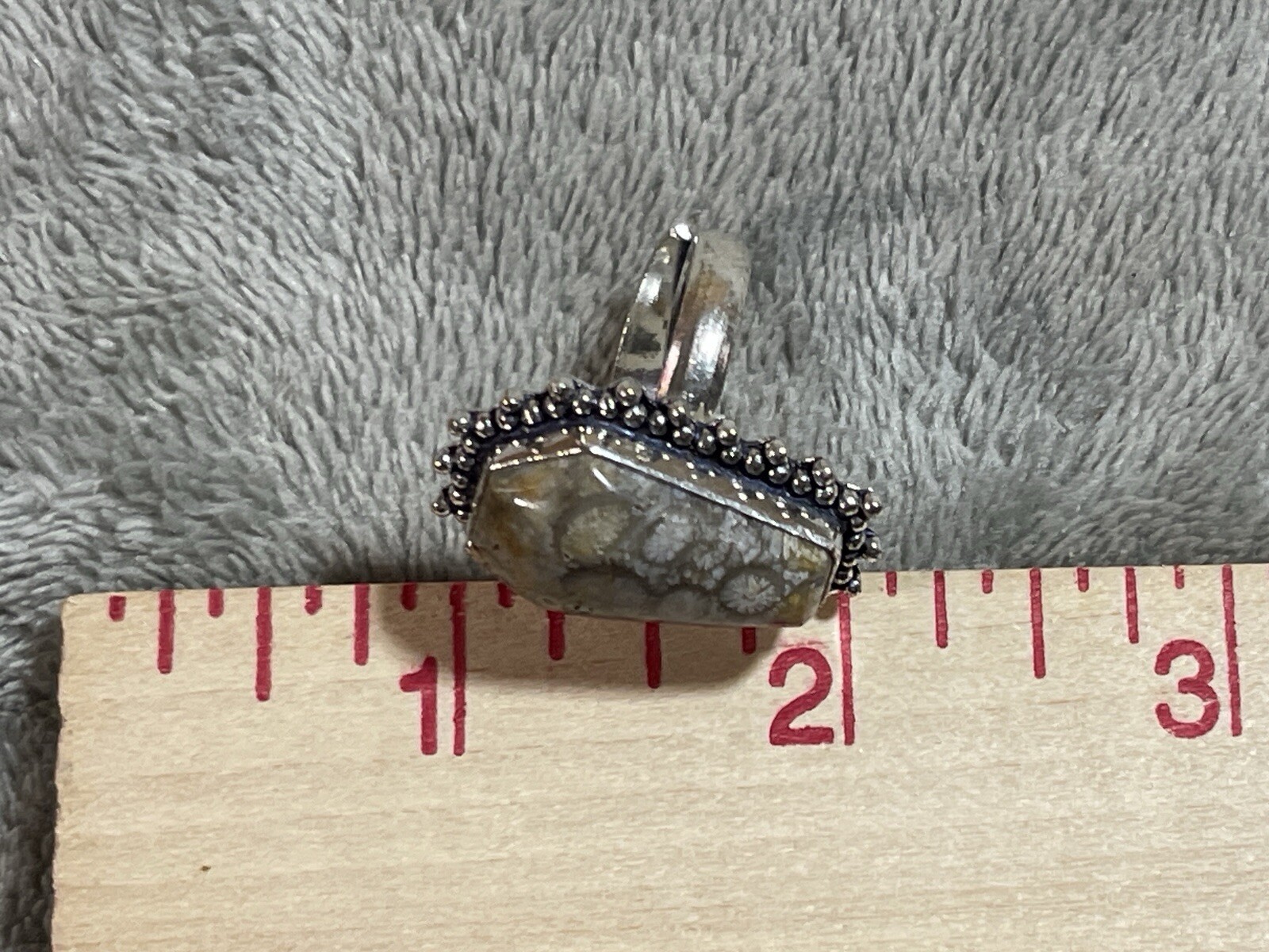 Fossil Coral Gemstone 925 Solid Silver Ring !!  S… - image 10