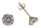 9CT GOLD CZ STUD EARRINGS 6MM ROUND YELLOW CLAW SET WHITE CUBIC ZIRCONIA PIERCED