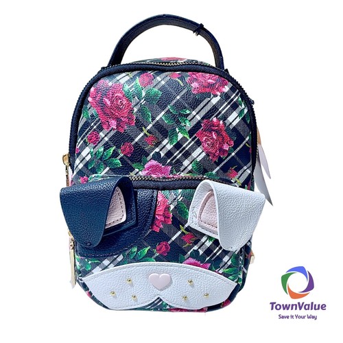 Betsey Johnson Mini Backpack Kitsch Frenchie Puppy Dog Roses Plaid Multi Pockets eBay
