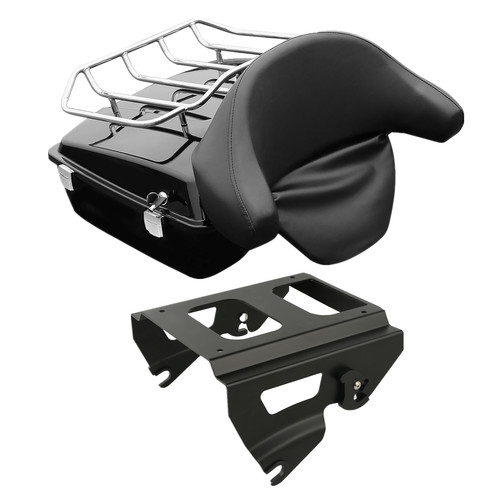 Chopped Trunk Backrest Pad Rack Solo Mount Fit For Harley Touring 2009-2013