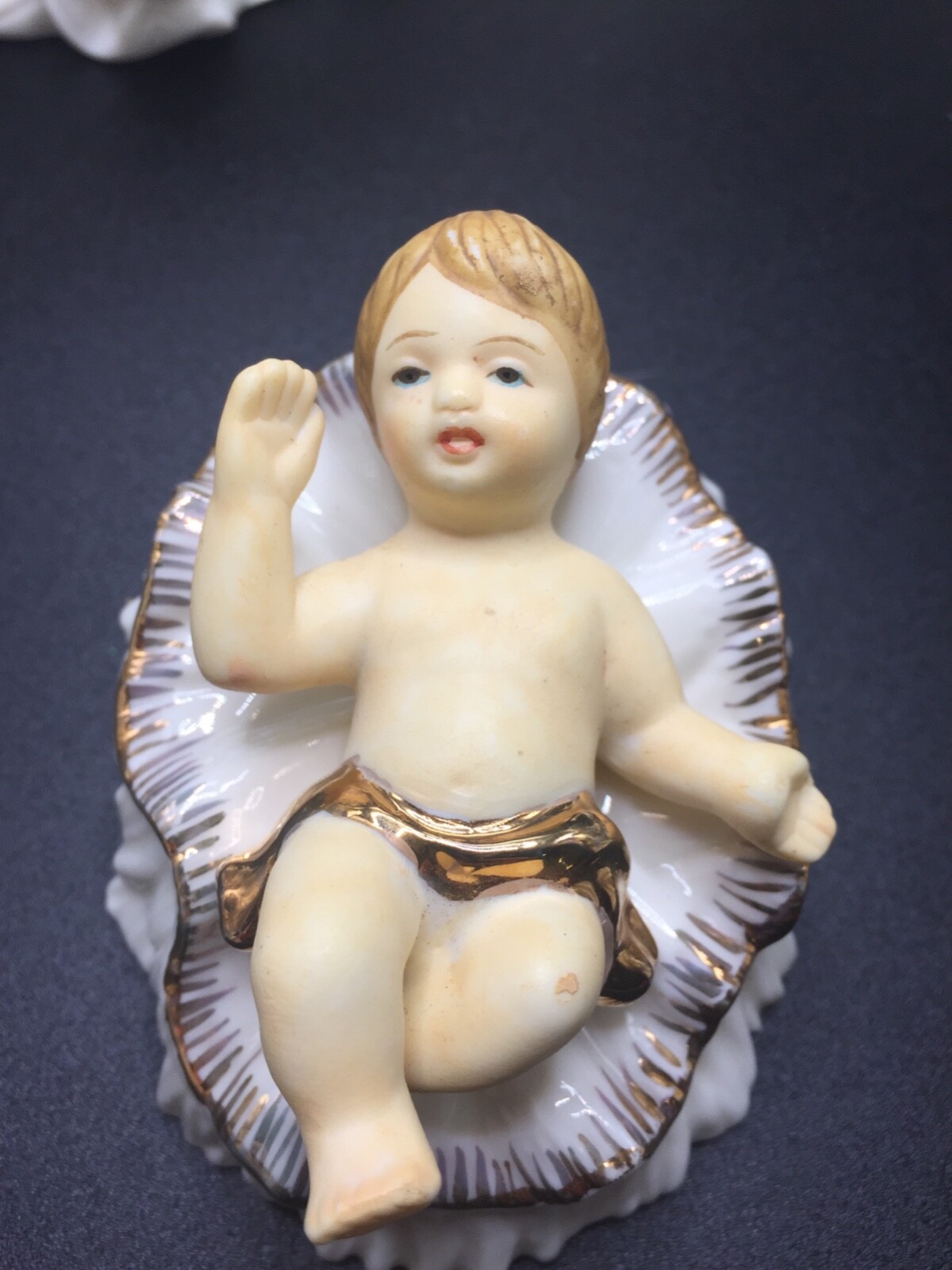 Nativity Scene Set Holiday Home Accents 12 Piece Jade Gold Trim White