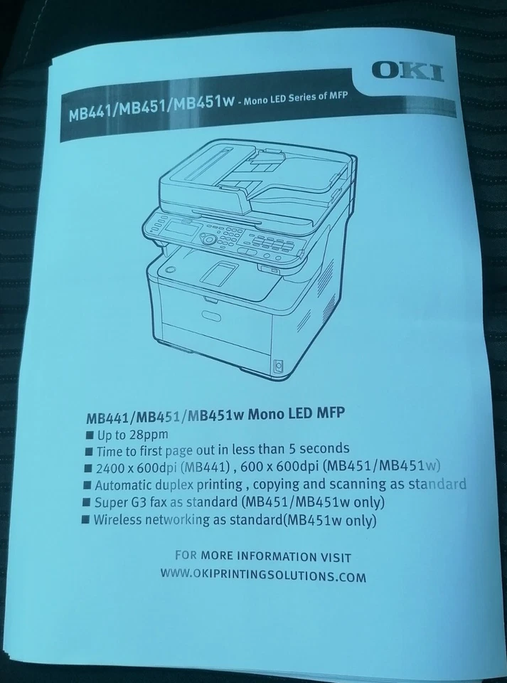 Fotocopiatrice Multifunzione A4 Monocromatico Laser OKI MB451w Usato (4in1) - Immagine 2 di 3