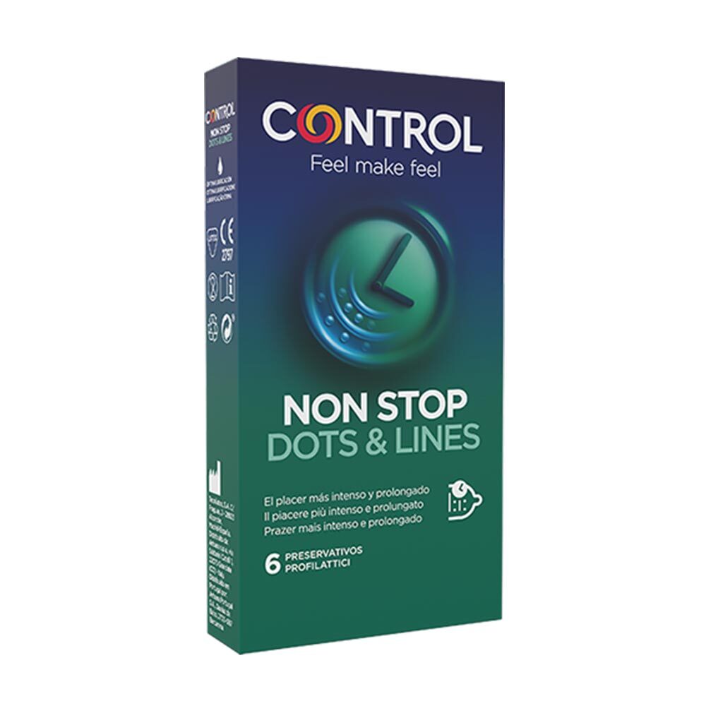 Control Stimulation - Non Stop Dots & Lines Profilattico, 6 Profilattici