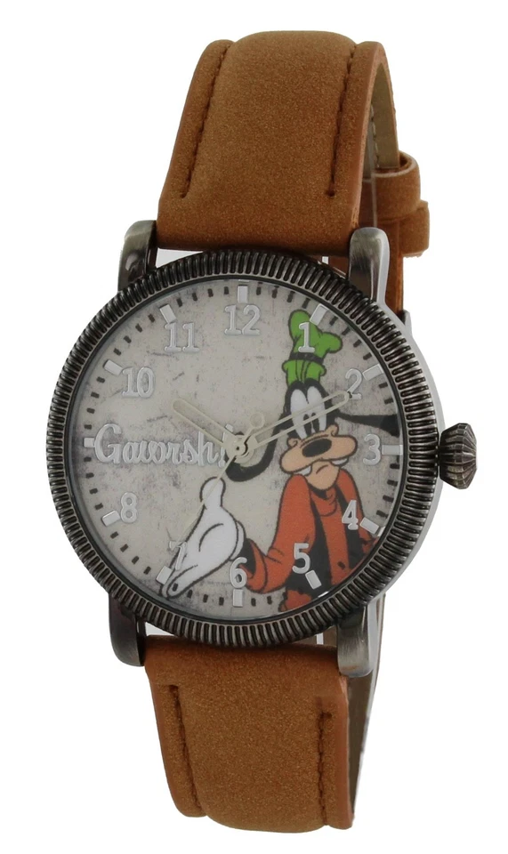 Estuche Goofy Estilo Vintage Disney Tono Negro Correa Marrón Claro Manos Plateadas Cuarzo Foto 3 de 4
